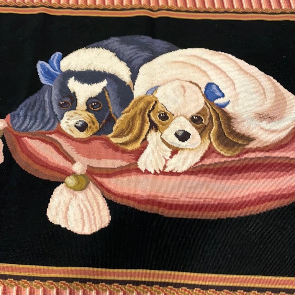 Gorgeous hand made needlepoint wool rug/tapestry  cavalier king Charles spaniels